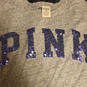 PINK Victoria's Secret Heather Gray Sweatshirt with Purple Sequin Logo